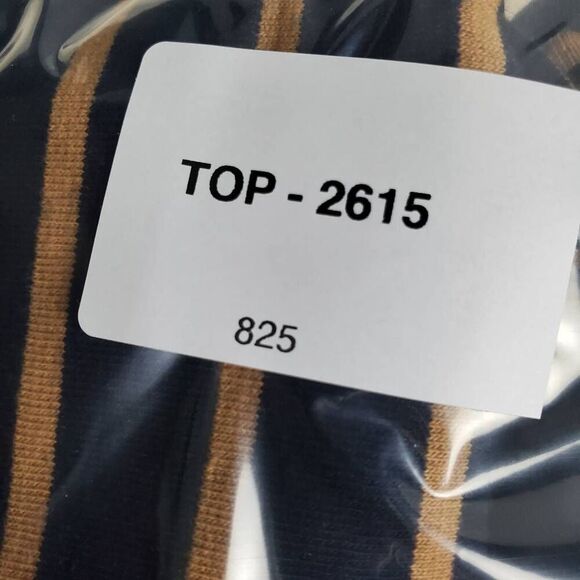 Talbots Navy & Mustard Stripe Tee Size Small Long Sleeve 100% Cotton - Picture 5 of 5